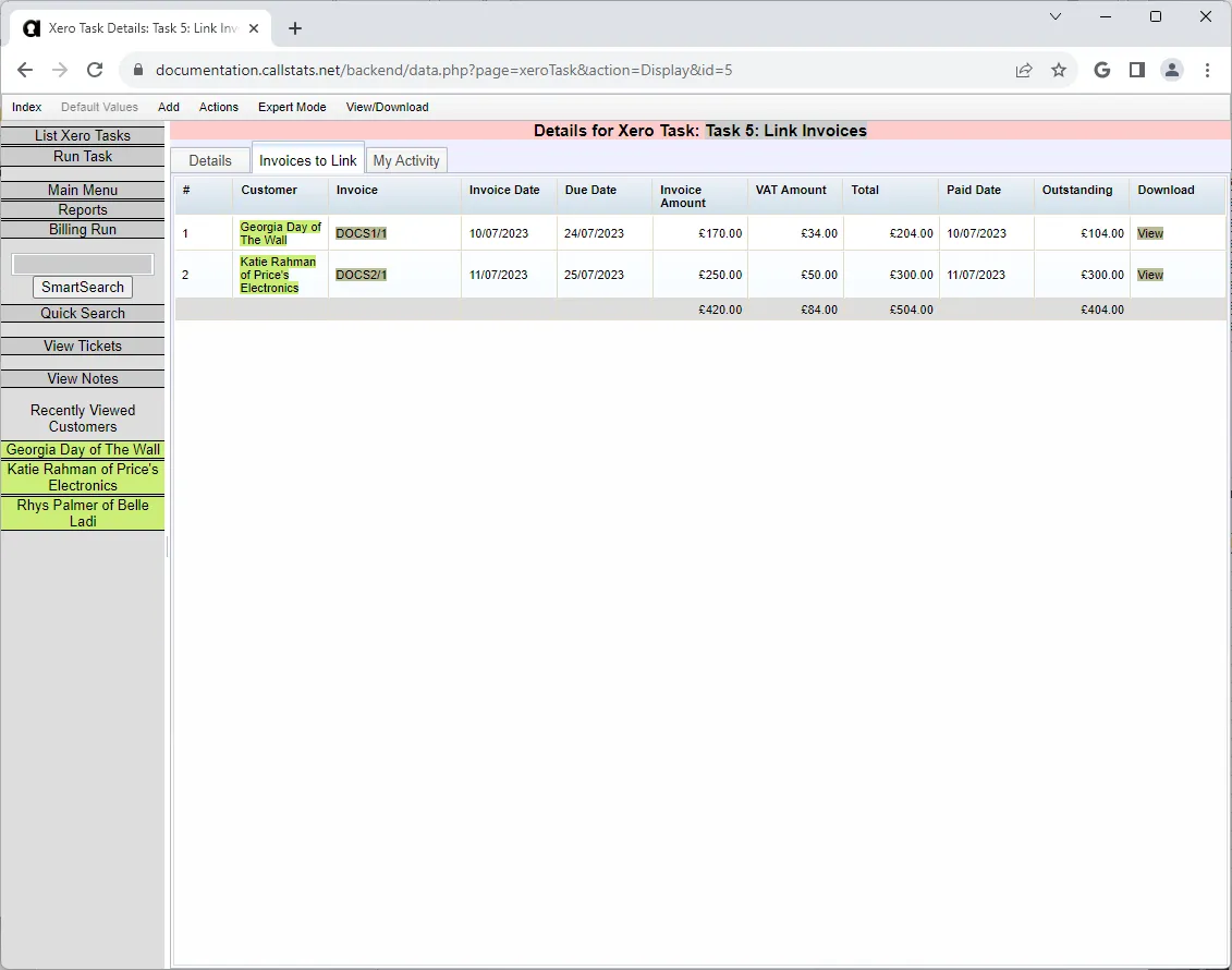 Invoices to Link