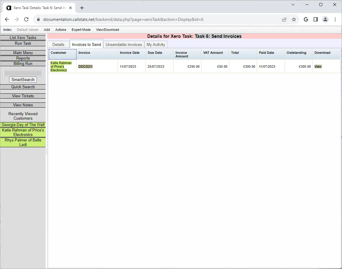 Xero Invoices to Send
