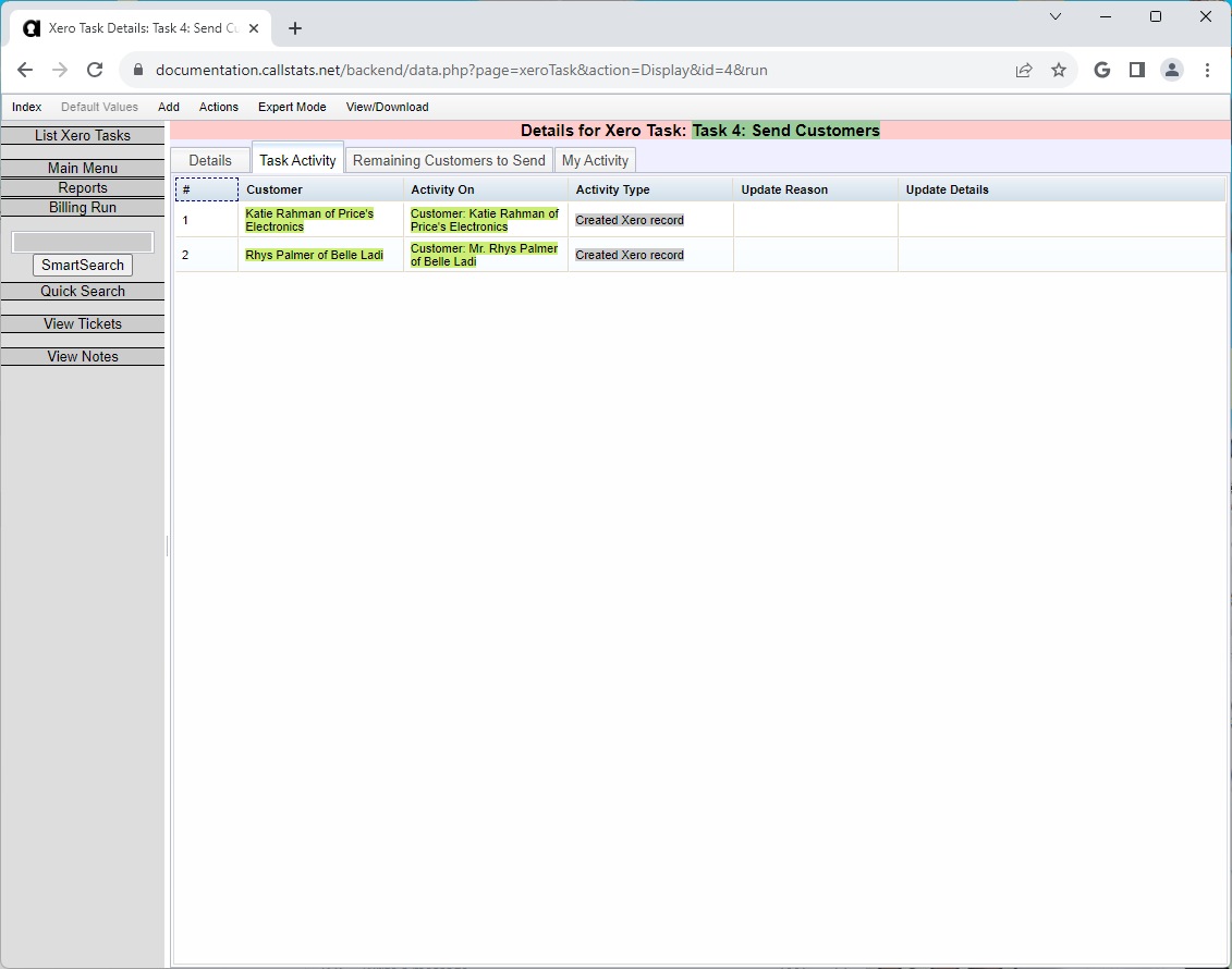 Customers Sent Activity