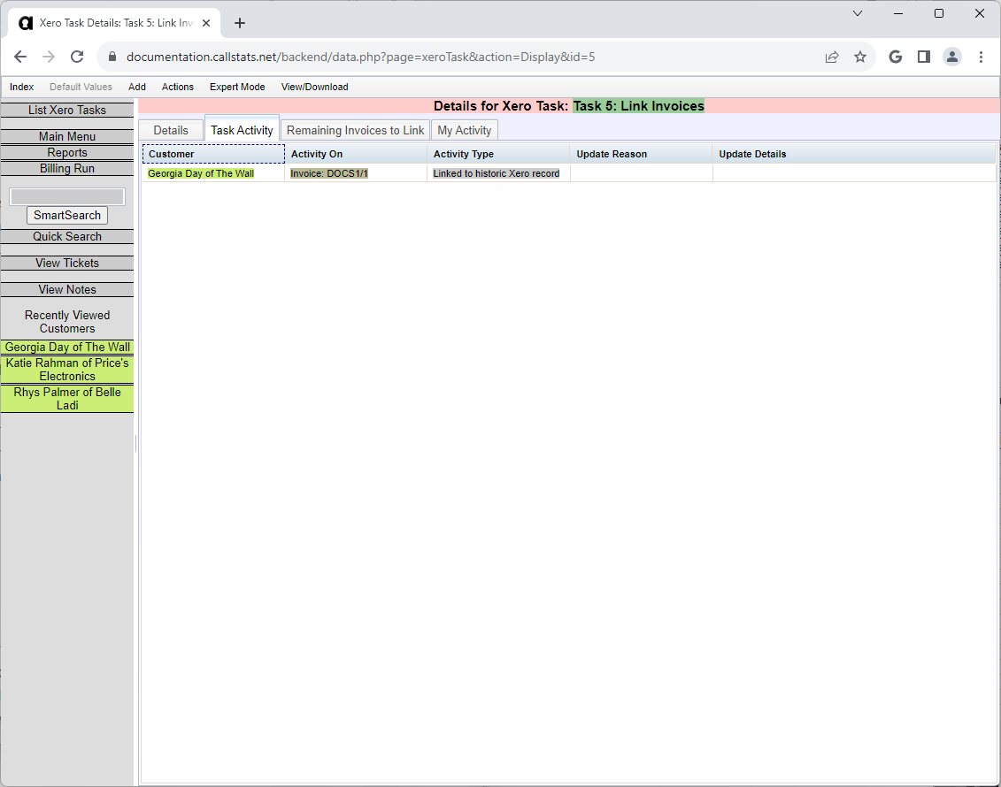 Invoices Linked Activity