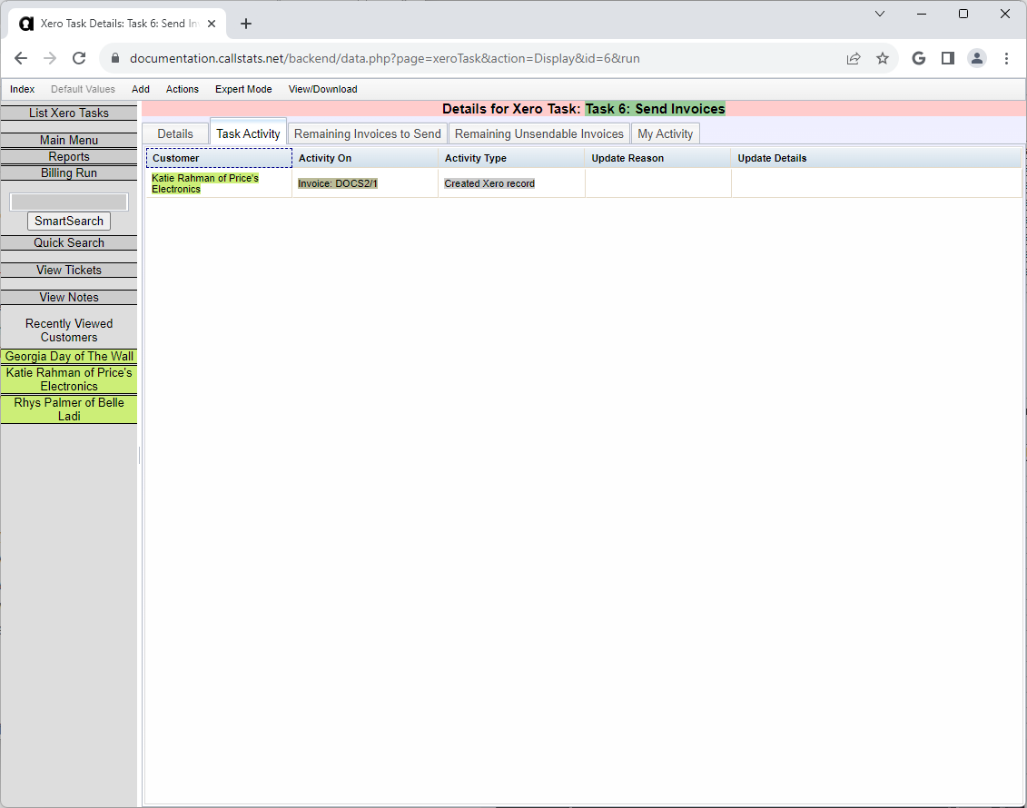 Invoices Sent Activity