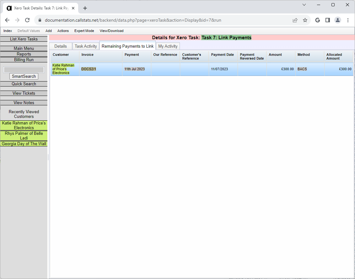 Payments Linked Remaining