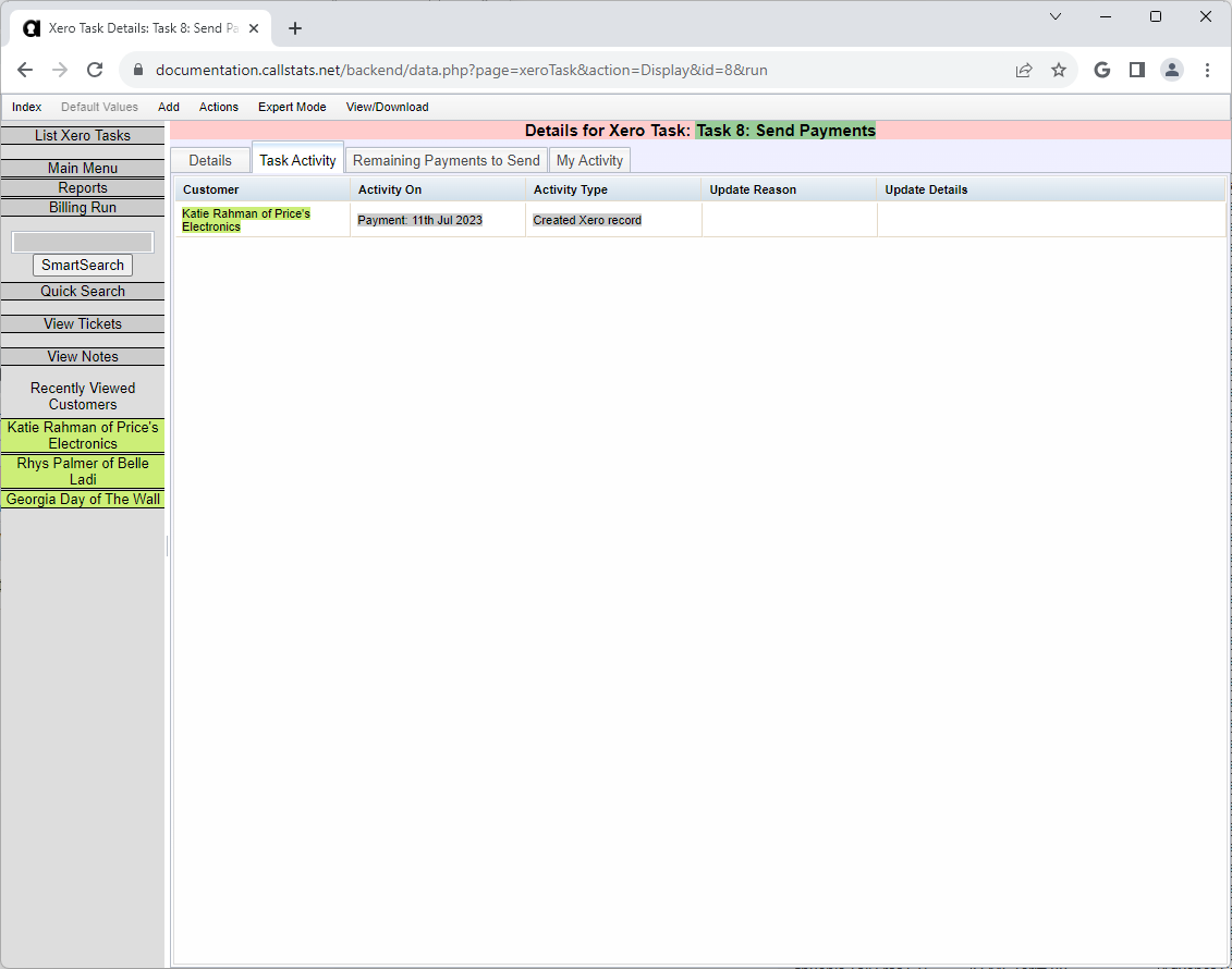 Payments Sent Activity