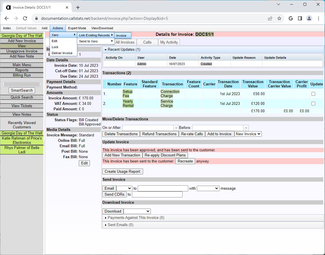 Send Invoice to Xero 