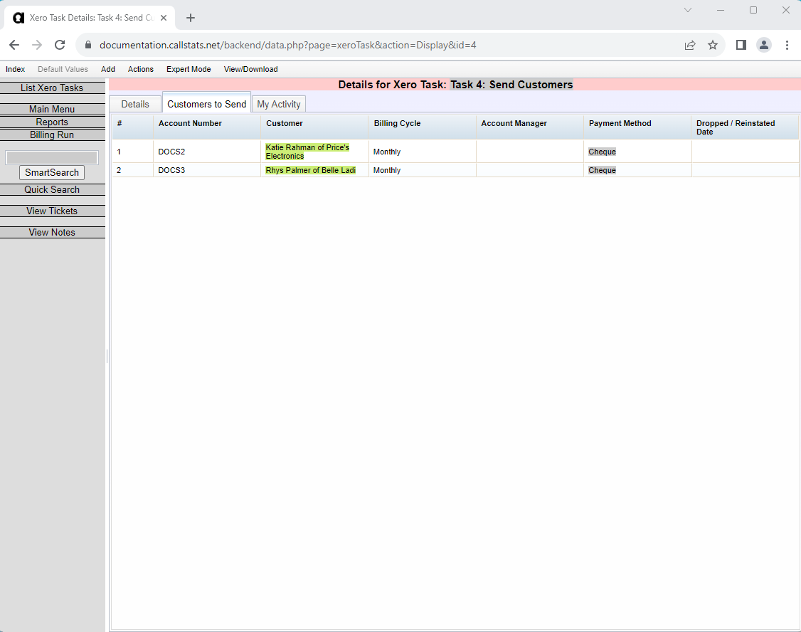 Xero Customers to Send