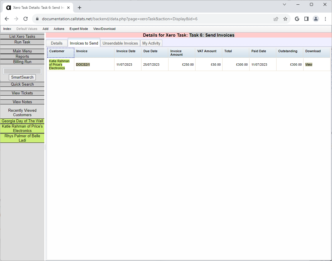 Xero Invoices to Send