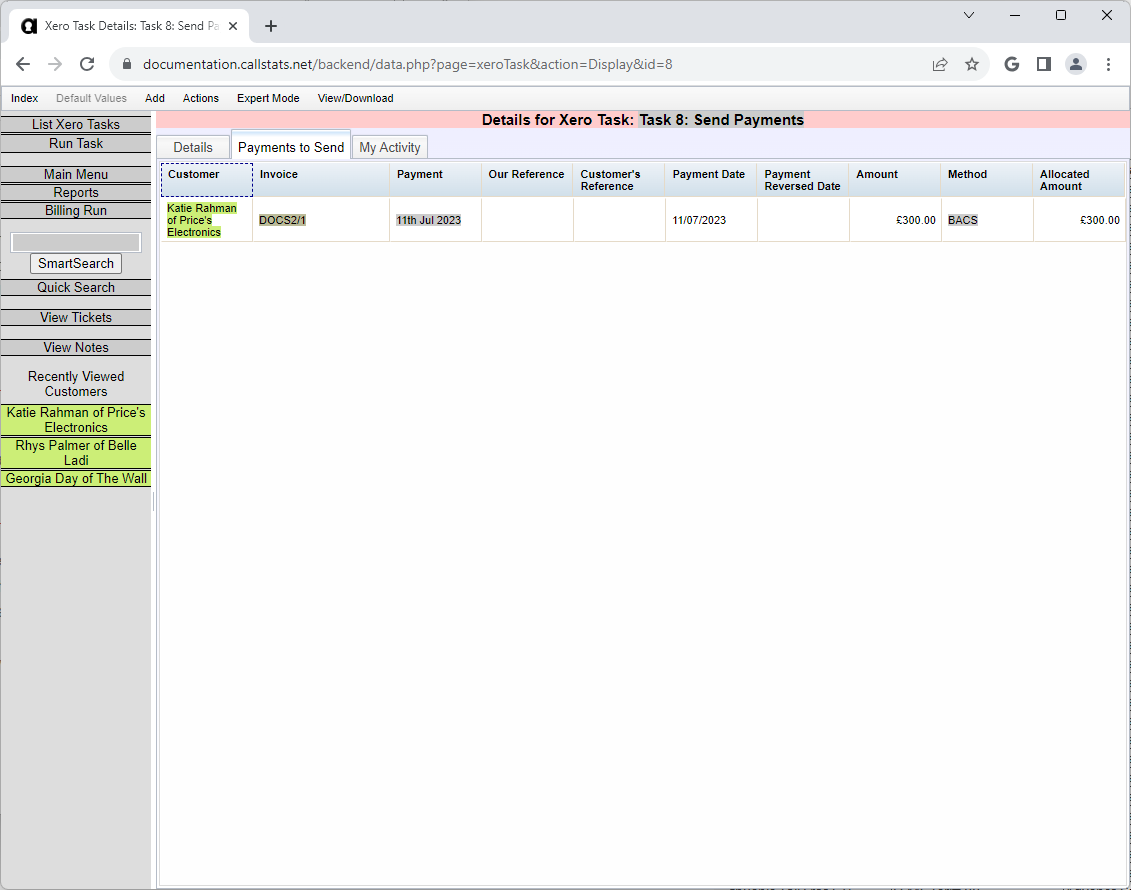 Xero Payments to Send